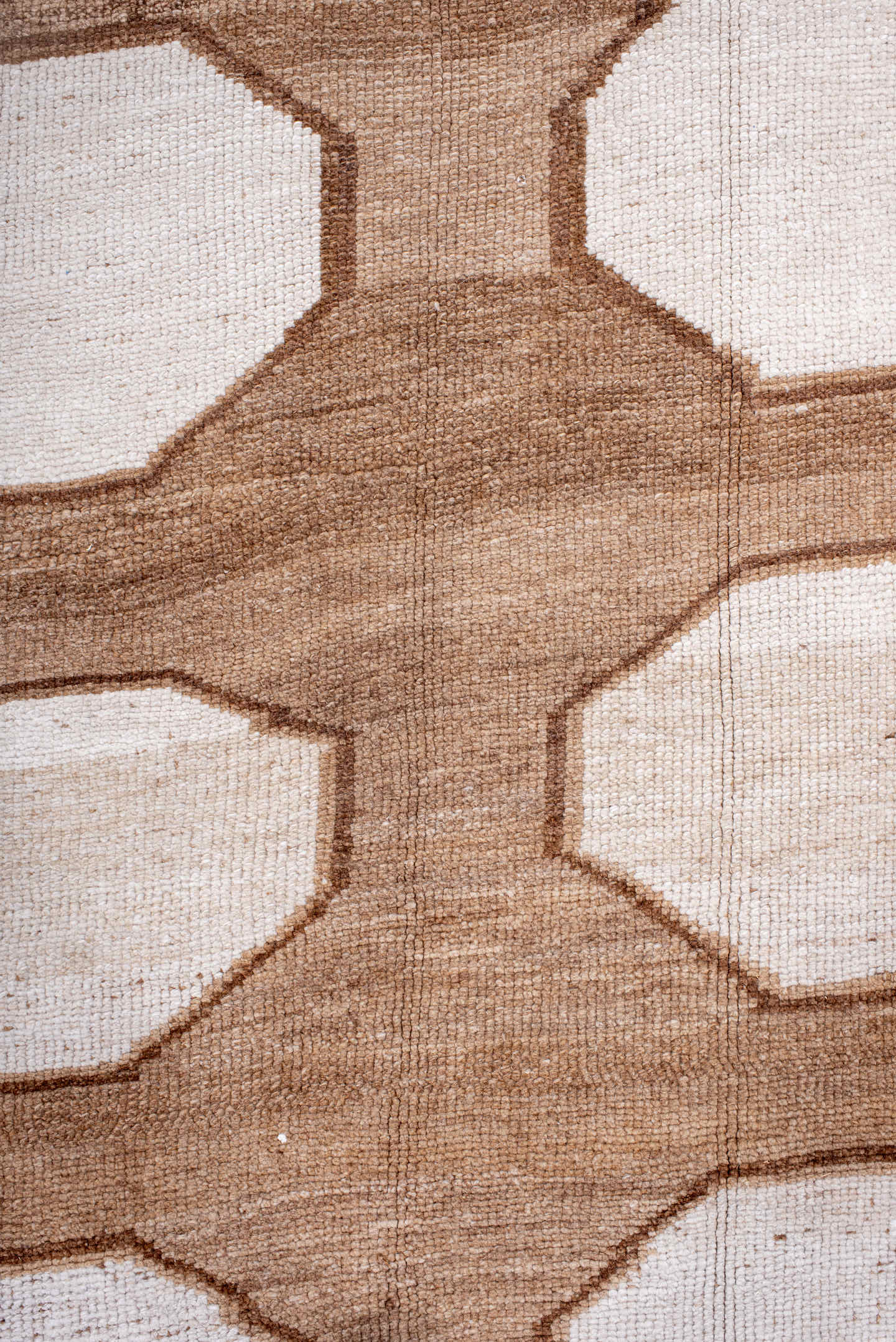 5' x 11' one-of-a-kind handmade antique Kars rug. Color palette: camel, ivory, taupe, brown, beige, gray