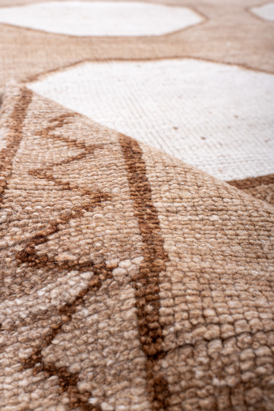 5' x 11' one-of-a-kind handmade antique Kars rug. Color palette: camel, ivory, taupe, brown, beige, gray