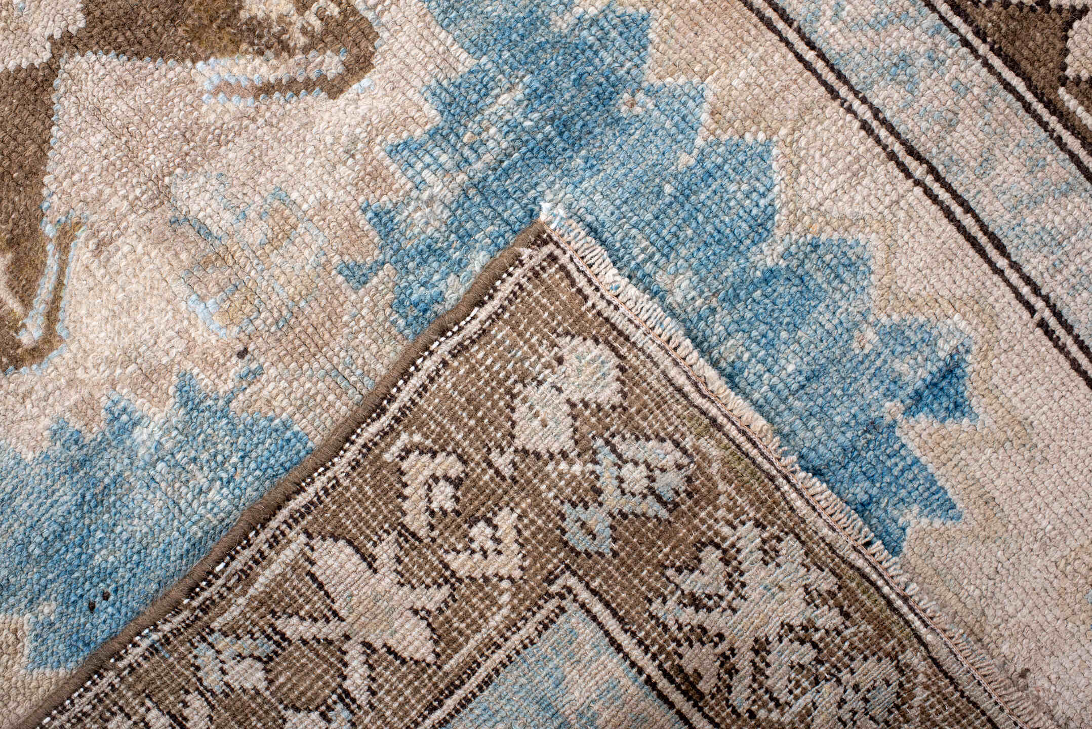 2' x 14' one-of-a-kind handmade antique NW Persian runner rug. Color palette: sky blue, ivory, brown, taupe, slate, camel