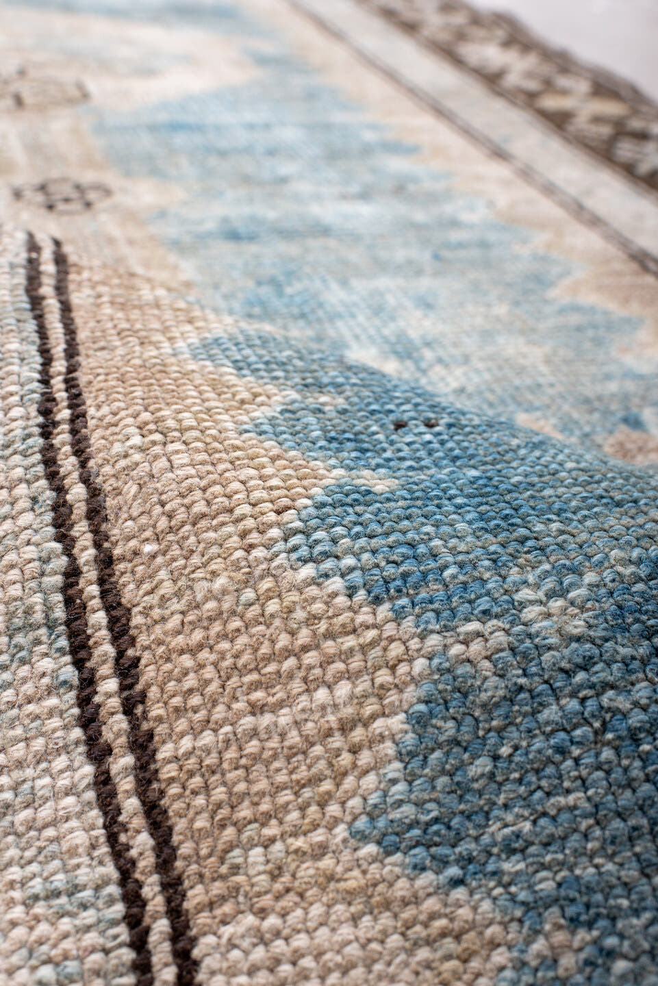 2' x 14' one-of-a-kind handmade antique NW Persian runner rug. Color palette: sky blue, ivory, brown, taupe, slate, camel