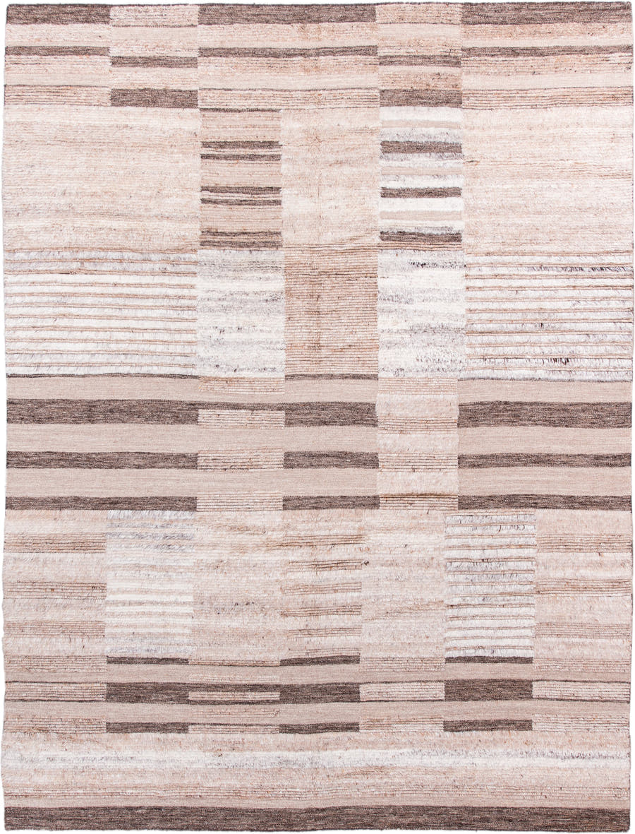 9' x 12' one-of-a-kind handmade vintage Shag large size rug. Color palette: ivory, taupe, camel, charcoal, cream, beige