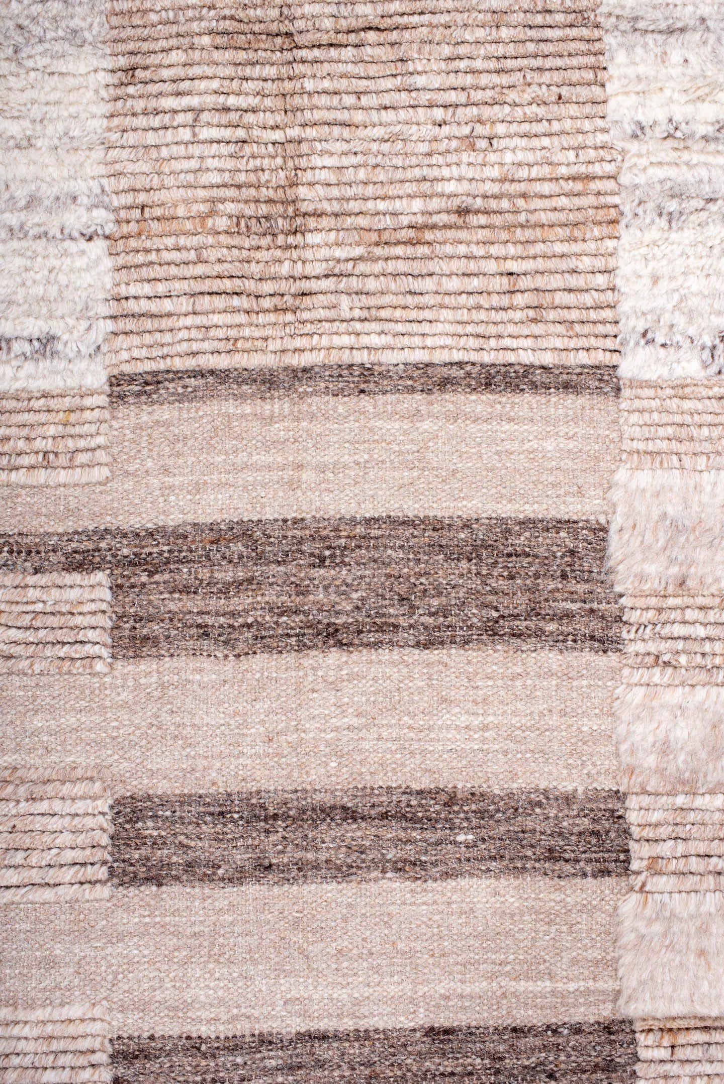 9' x 12' one-of-a-kind handmade vintage Shag large size rug. Color palette: ivory, taupe, camel, charcoal, cream, beige
