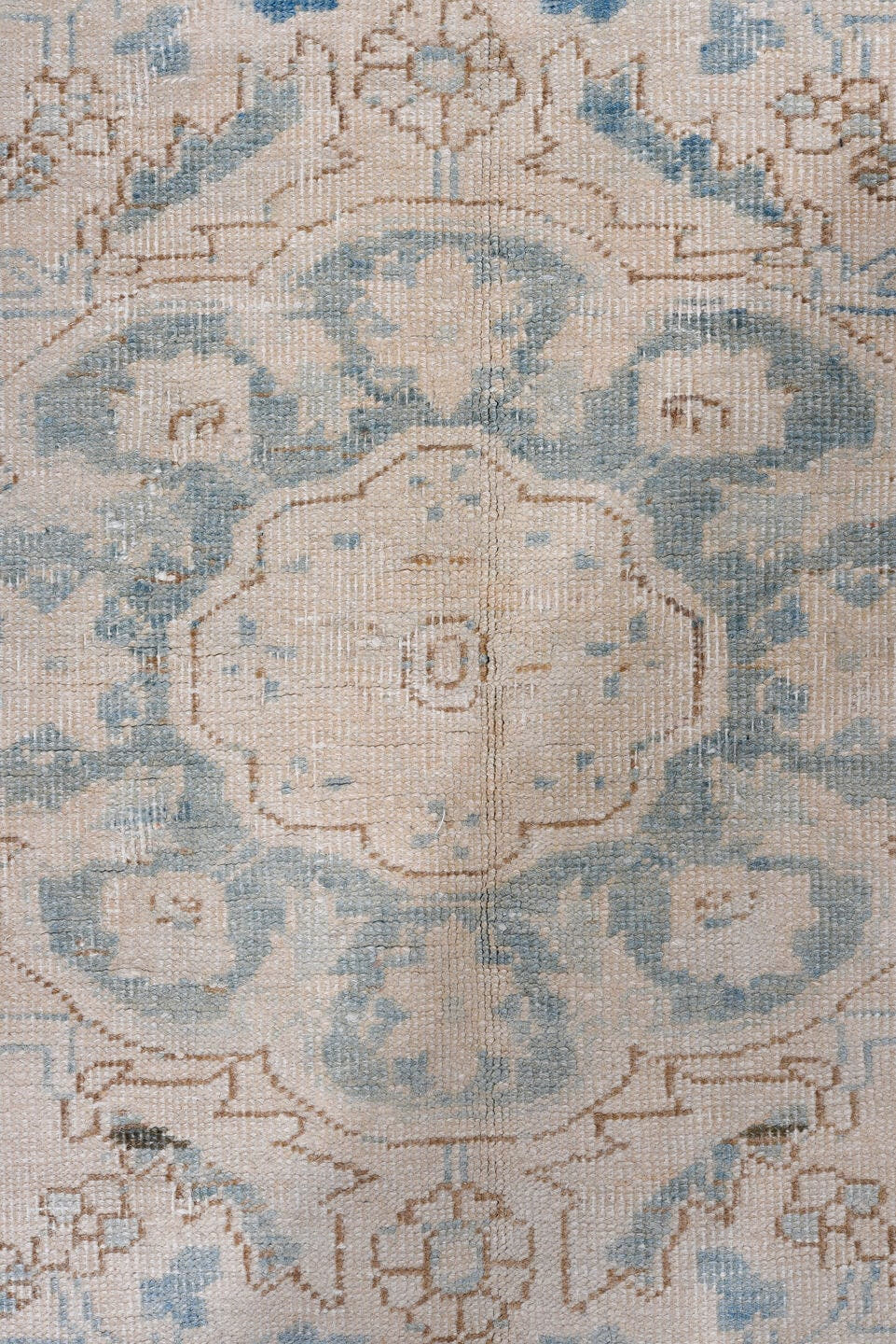 3' x 10' one-of-a-kind handmade antique Heriz runner rug. Color palette: ivory, sky blue, light blue, taupe, beige, gray