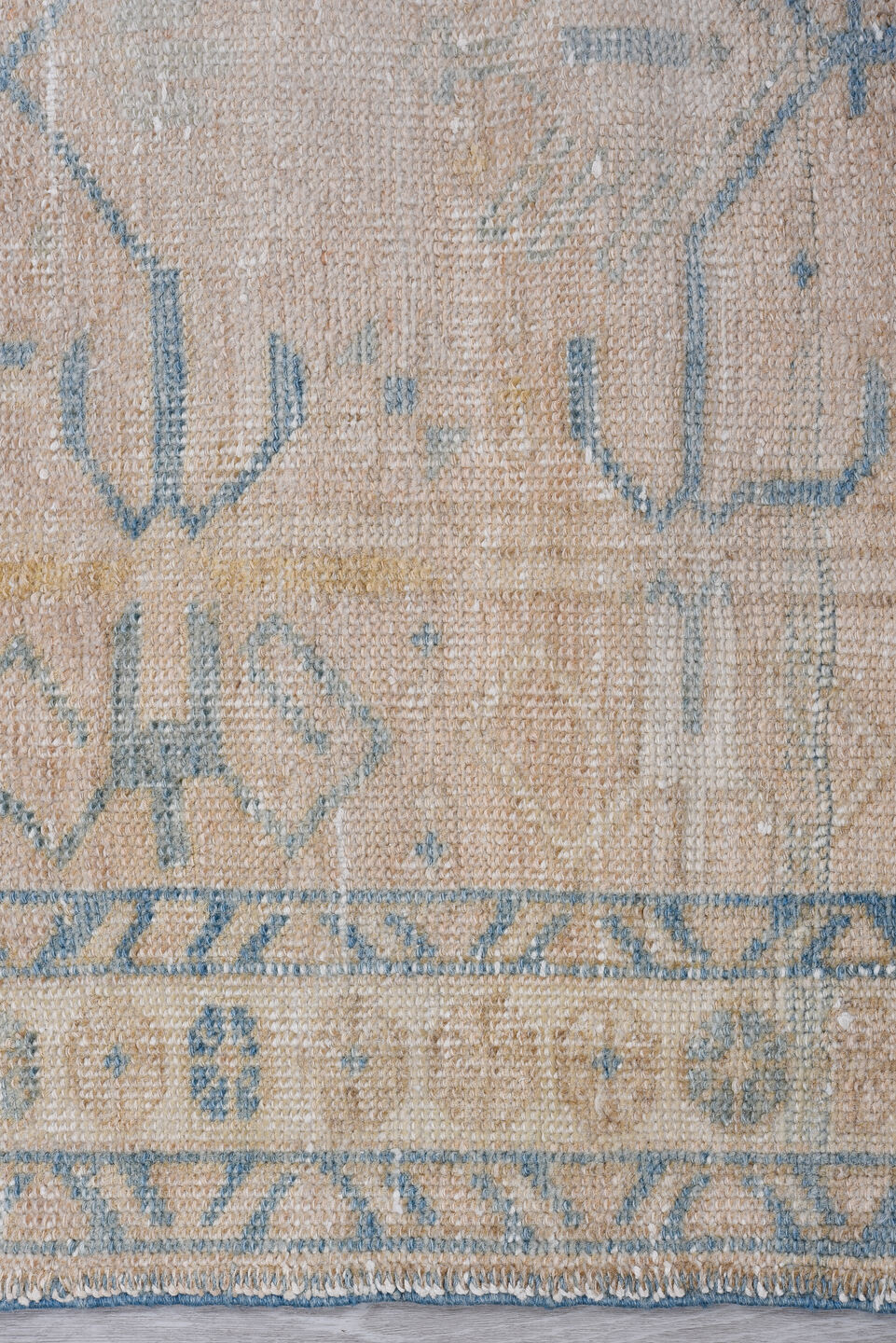 3' x 9' one-of-a-kind handmade vintage Malayer runner rug. Color palette: blue, gainsboro, gray, light gray, off-white, pink