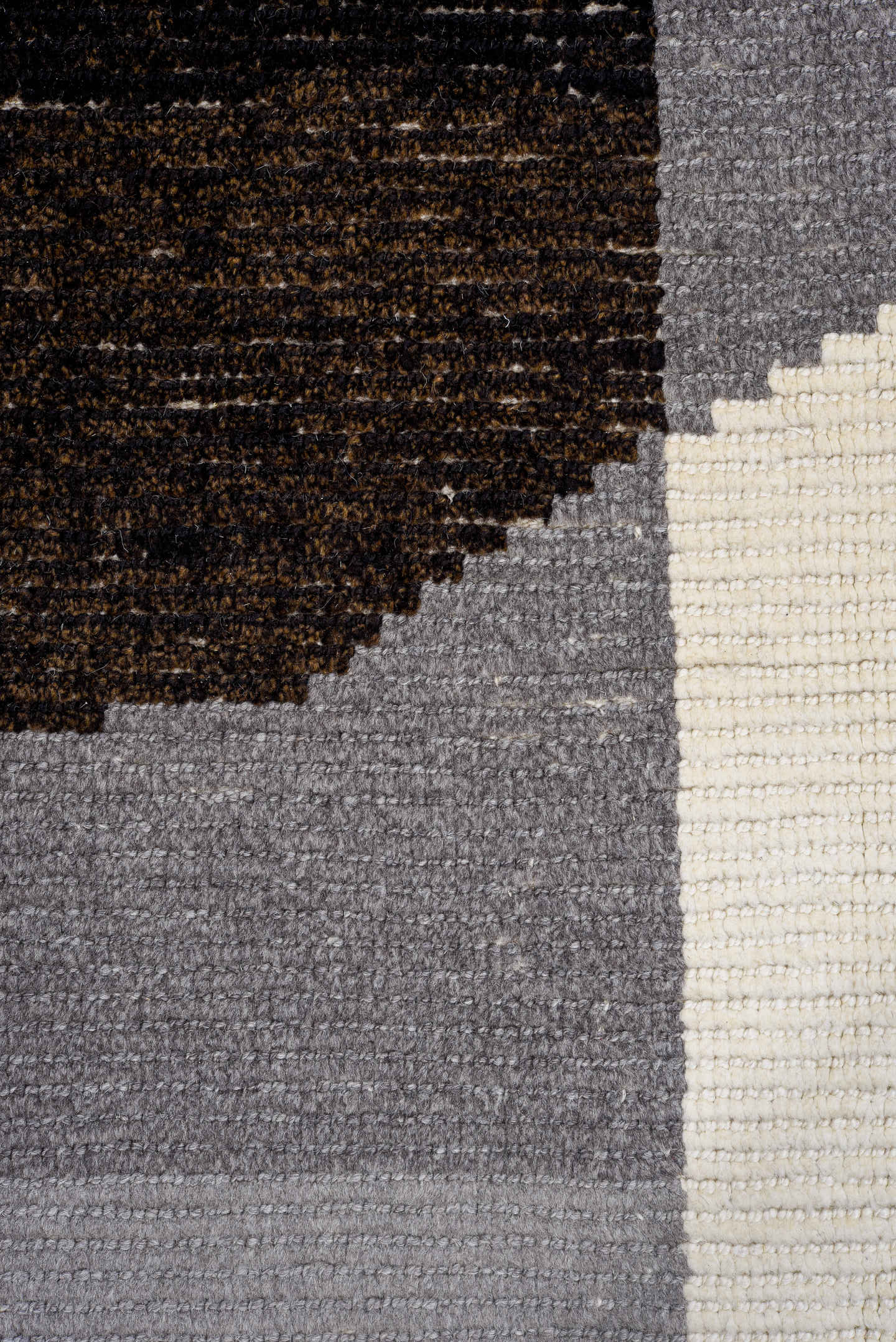 10' x 14' one-of-a-kind handmade vintage Tulu large size rug. Color palette: charcoal, black, ivory, gray