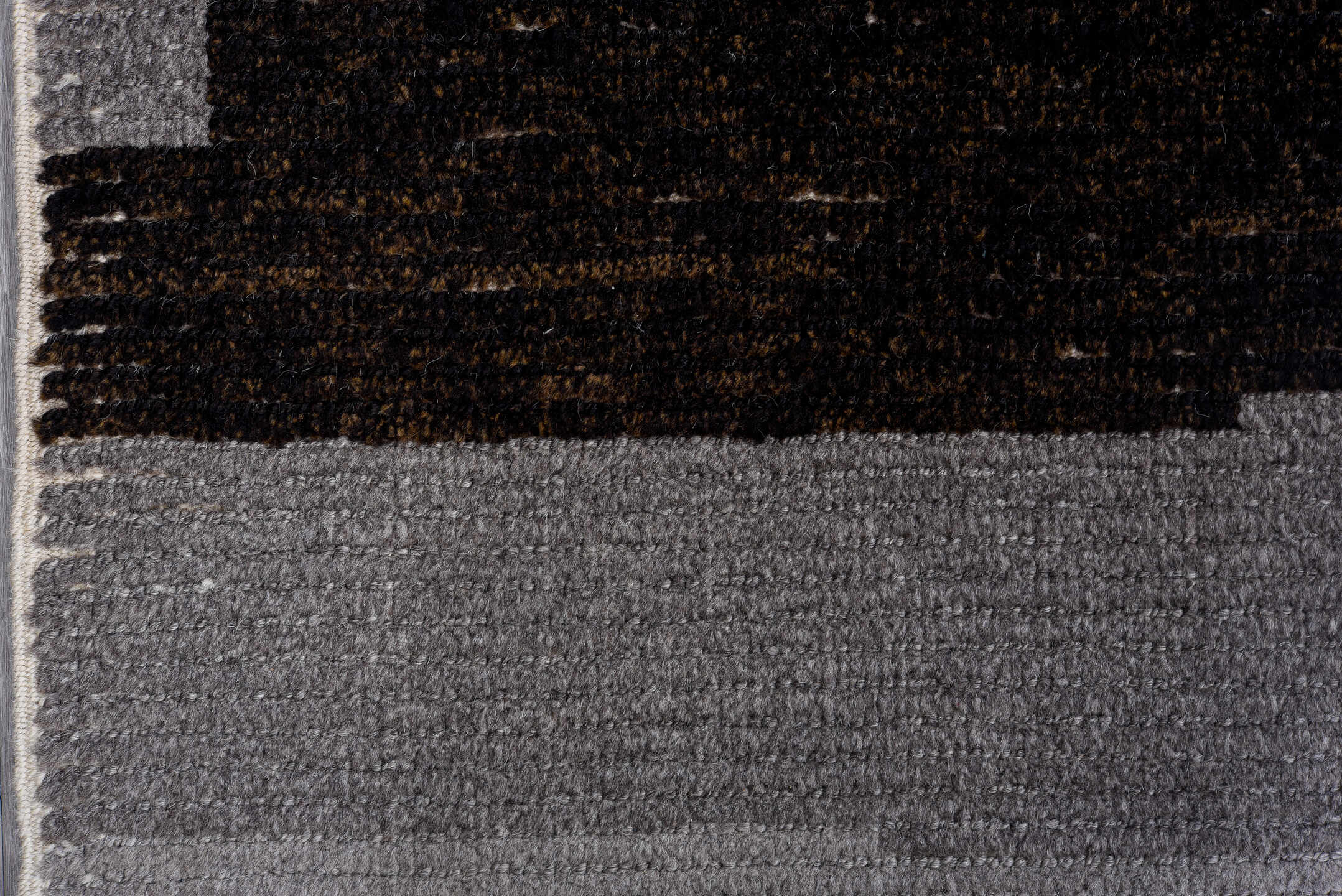 10' x 14' one-of-a-kind handmade vintage Tulu large size rug. Color palette: charcoal, black, ivory, gray