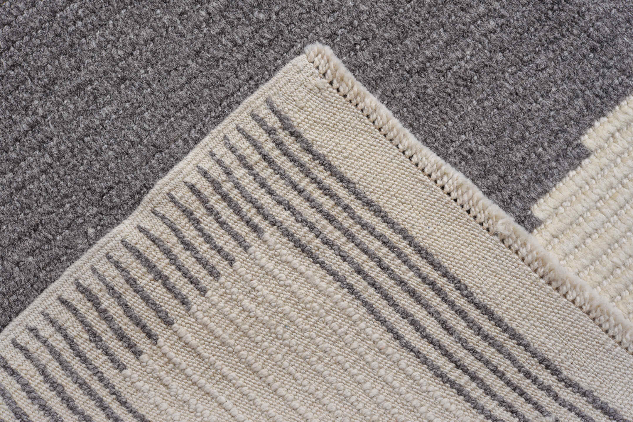10' x 14' one-of-a-kind handmade vintage Tulu large size rug. Color palette: charcoal, black, ivory, gray