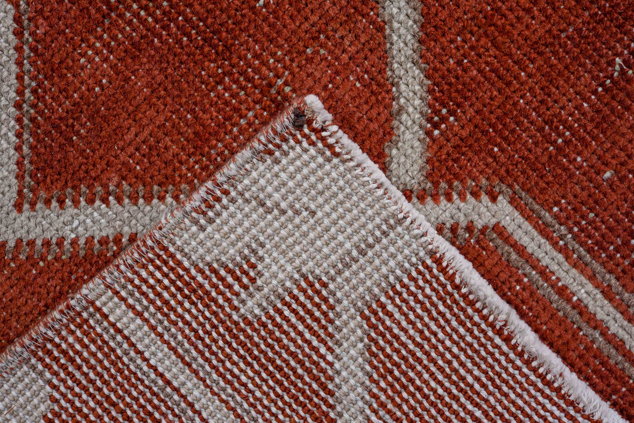 2' x 9' one-of-a-kind handmade vintage Oushak runner rug. Color palette: brown, gray, light gray, off-white, pink, red