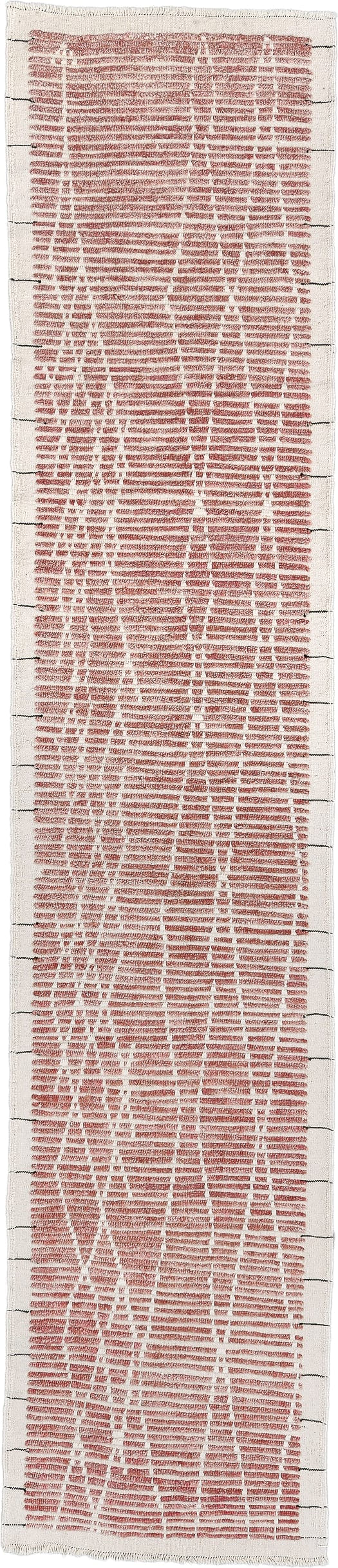 2' x 12' one-of-a-kind handmade vintage Tulu runner rug. Color palette: ivory, rust, rose, charcoal, terracotta, brown, pink