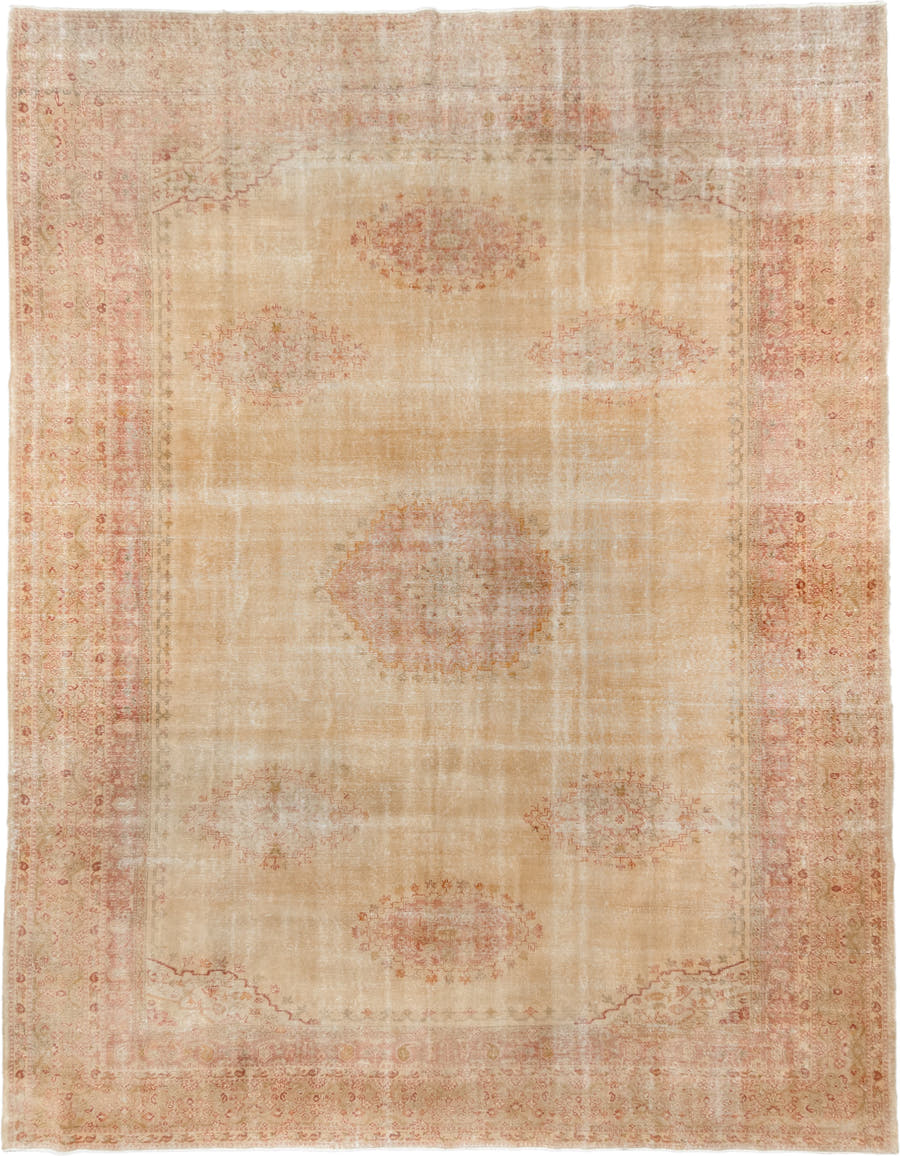 11' x 14' one-of-a-kind handmade antique Sivas oversize rug. Color palette: ivory, sand, blush, pale terracotta, cream