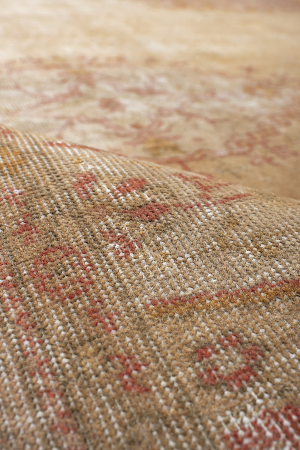 11' x 14' one-of-a-kind handmade antique Sivas oversize rug. Color palette: ivory, sand, blush, pale terracotta, cream