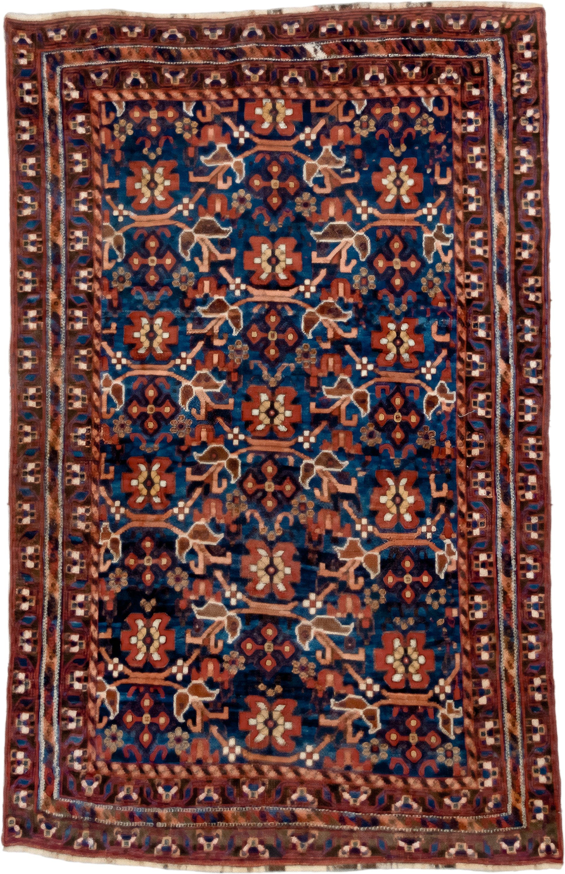 3' x 5' one-of-a-kind handmade antique Afshar small size rug. Color palette: navy, rust, ivory, camel, burgundy, indigo