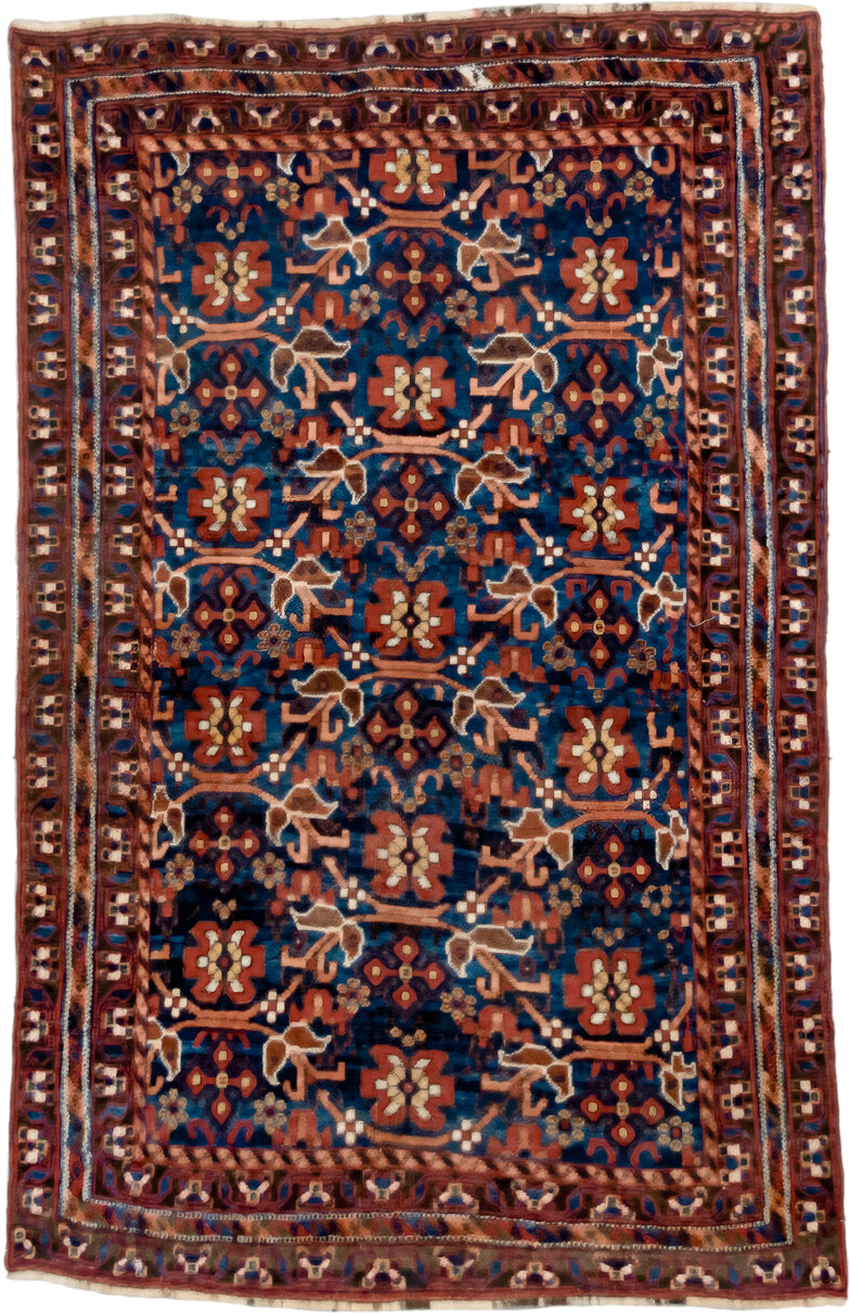 3' x 5' one-of-a-kind handmade antique Afshar small size rug. Color palette: navy, rust, ivory, camel, burgundy, indigo