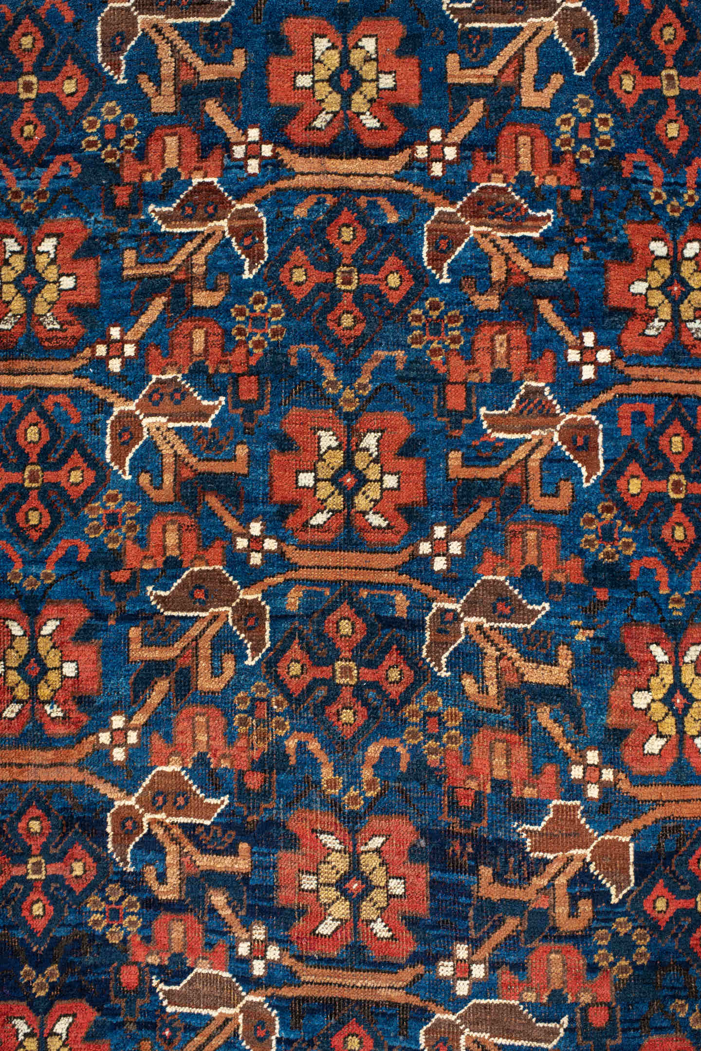 3' x 5' one-of-a-kind handmade antique Afshar small size rug. Color palette: navy, rust, ivory, camel, burgundy, indigo