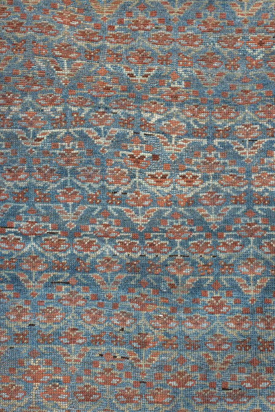 3' x 9' one-of-a-kind handmade antique NW Persian runner rug. Color palette: sky blue, rust, ivory, brown, slate, camel