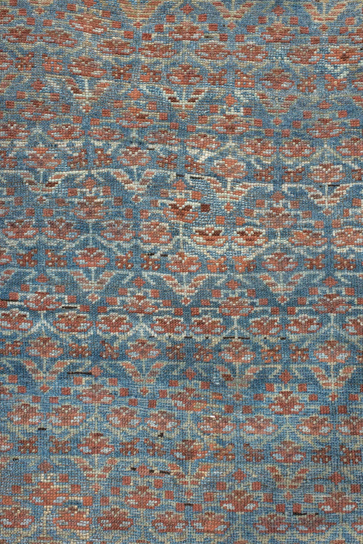3' x 9' one-of-a-kind handmade antique NW Persian runner rug. Color palette: sky blue, rust, ivory, brown, slate, camel