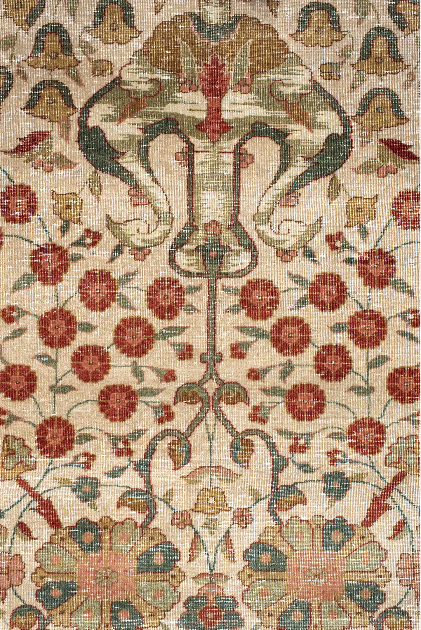 12' x 16' one-of-a-kind handmade vintage Agra oversize rug. Color palette: antiquewhite, brown, gray, light gray, off-white