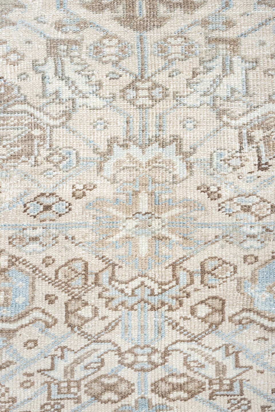 8' x 10' one-of-a-kind handmade vintage Heriz large size rug. Color palette: ivory, pale blue, taupe, beige, light gray