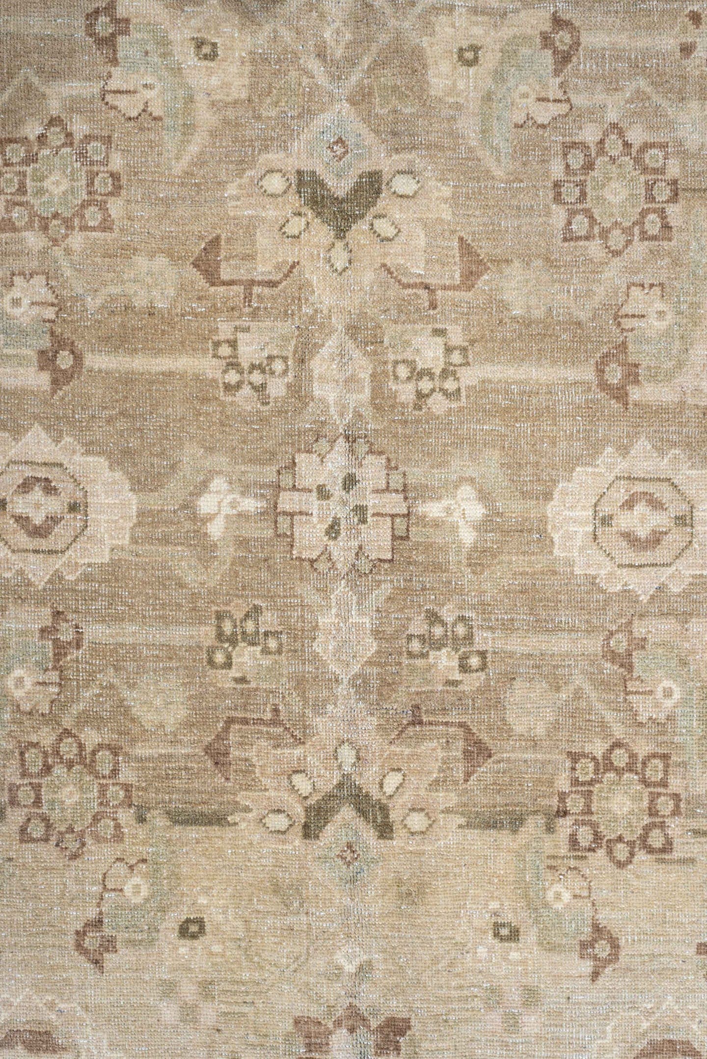 5' x 8' one-of-a-kind handmade vintage Bidjar medium size rug. Color palette: ivory, taupe, sage, camel, brown, rose, olive