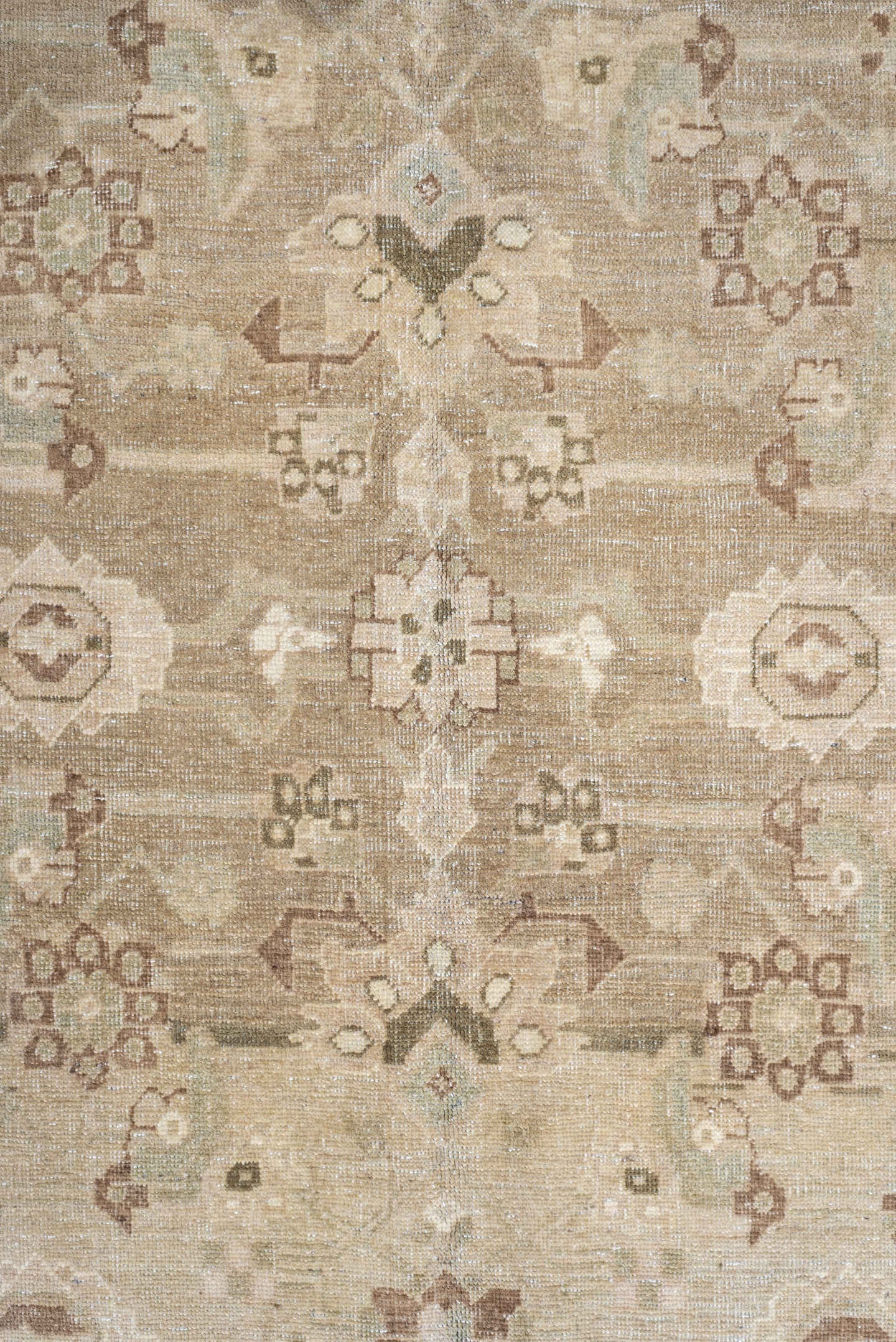 5' x 8' one-of-a-kind handmade vintage Bidjar medium size rug. Color palette: ivory, taupe, sage, camel, brown, rose, olive