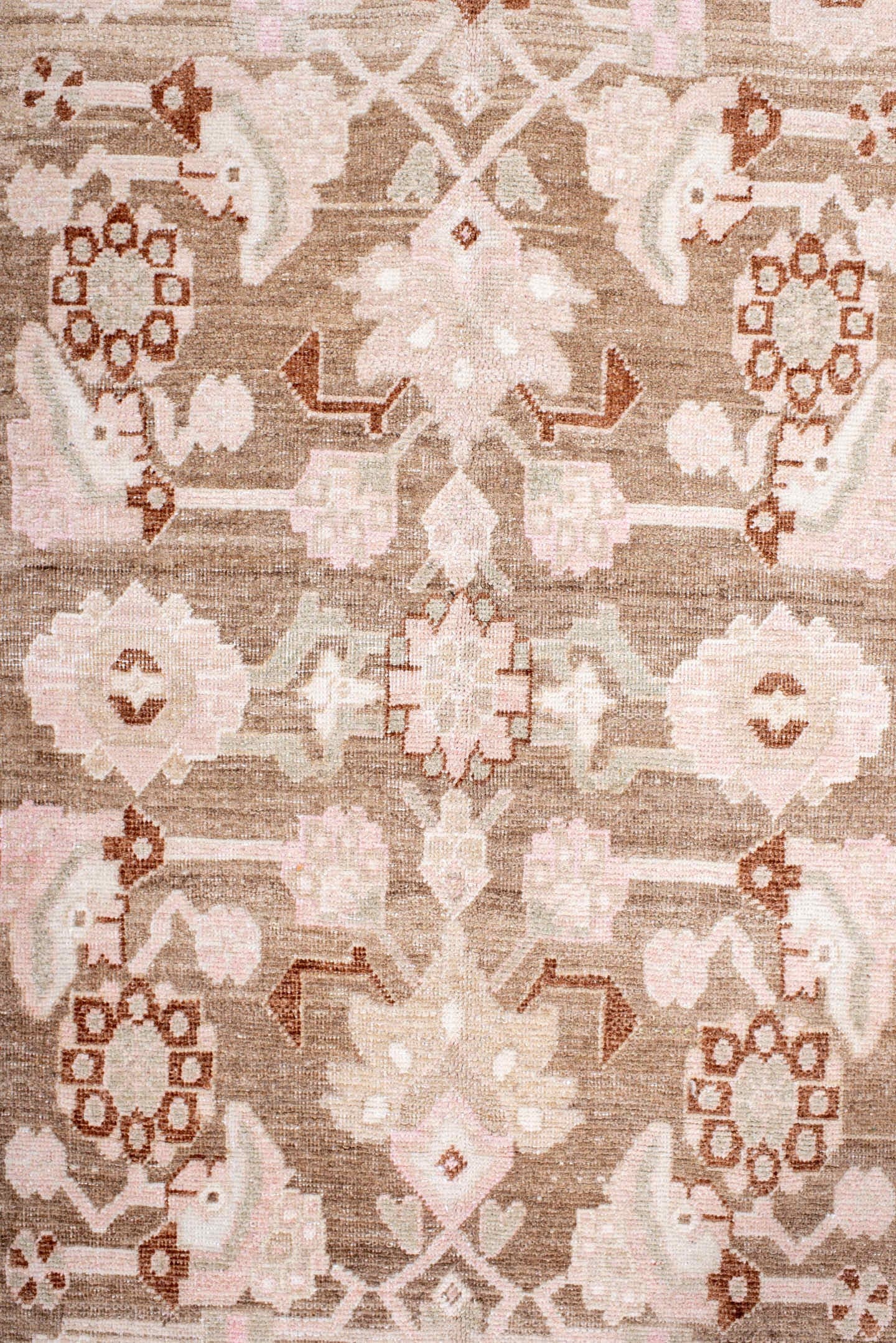 4' x 8' one-of-a-kind handmade antique Bidjar rug. Color palette: ivory, blush, taupe, camel, brown, rose, pink, beige, gray