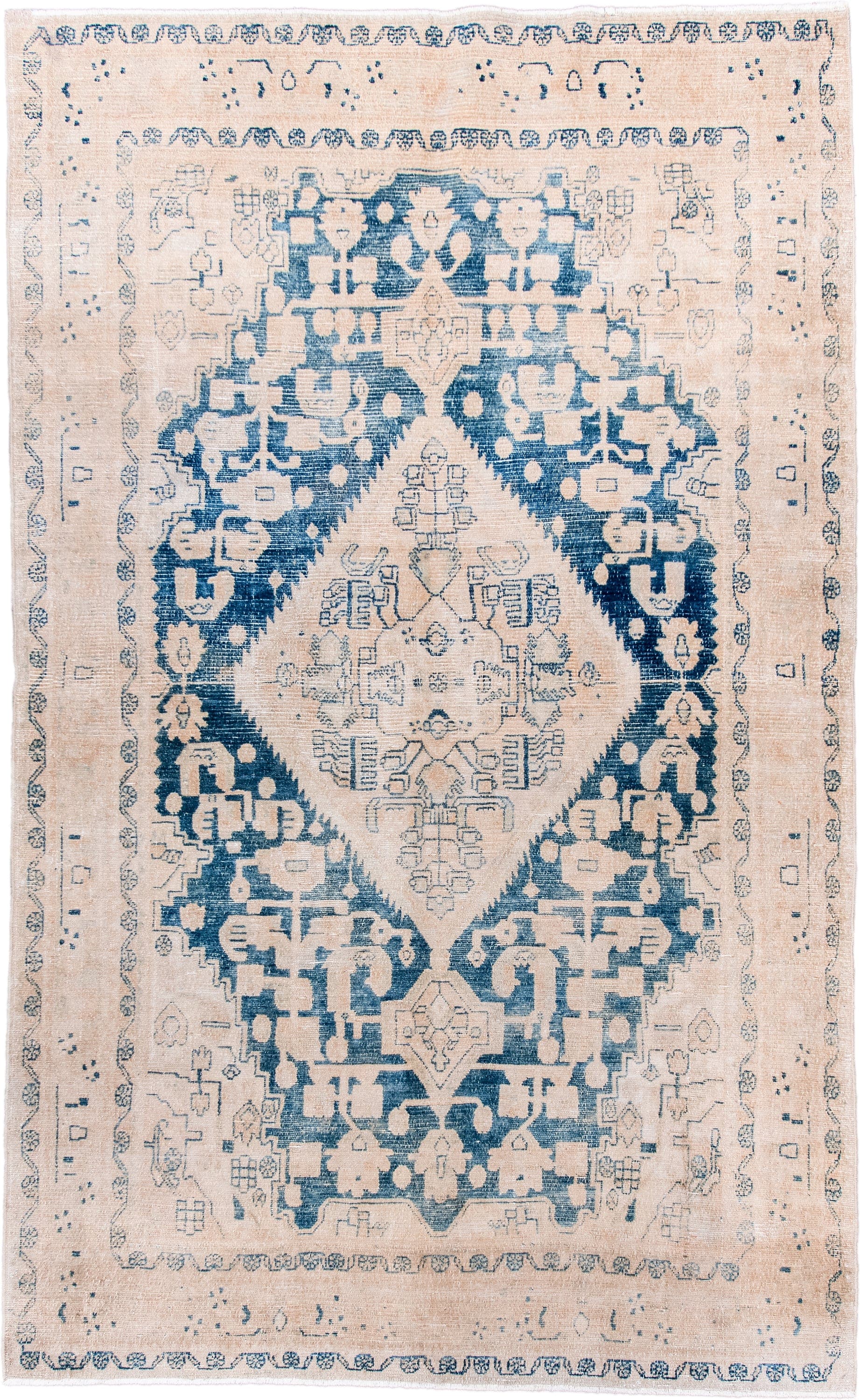 5' x 8' one-of-a-kind handmade antique Hamadan medium size rug. Color palette: ivory, sky blue, blush, beige, powder blue