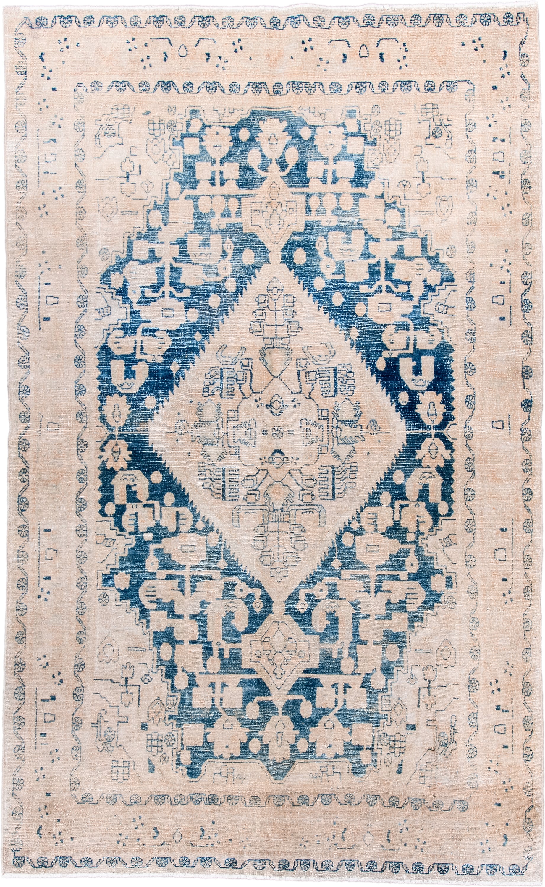 5' x 8' one-of-a-kind handmade antique Hamadan medium size rug. Color palette: ivory, sky blue, blush, beige, powder blue