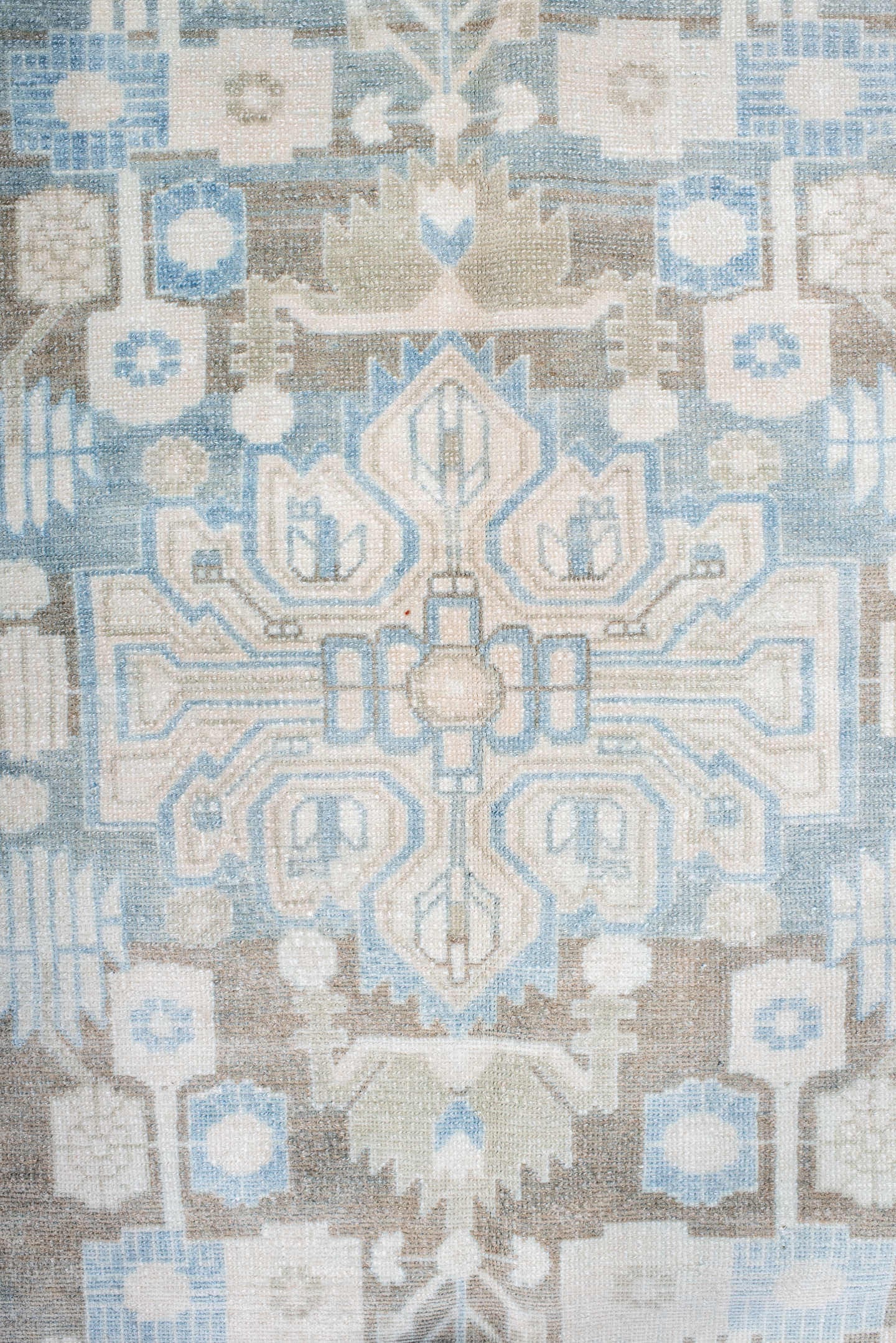 5' x 8' one-of-a-kind handmade antique Malayer medium size rug. Color palette: ivory, sky blue, taupe, light blue, beige