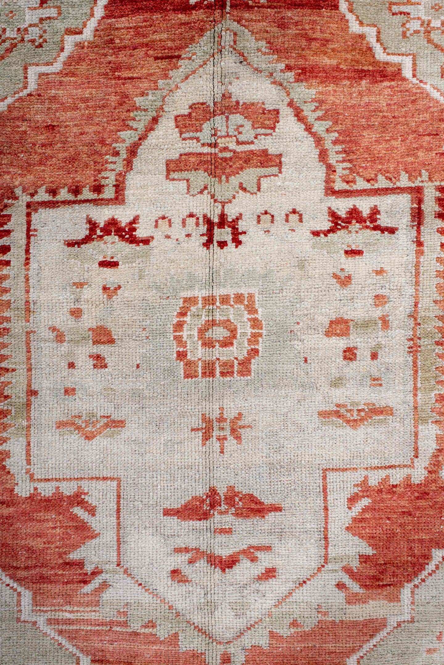 3' x 4' one-of-a-kind handmade antique Anatolian small size rug. Color palette: ivory, terra cotta, rust, cream, salmon