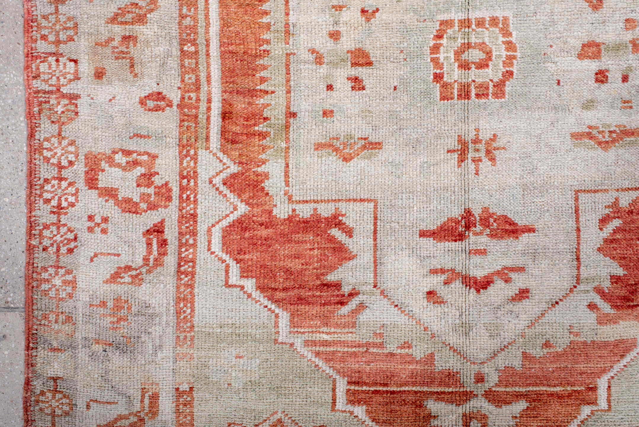 3' x 4' one-of-a-kind handmade antique Anatolian small size rug. Color palette: ivory, terra cotta, rust, cream, salmon