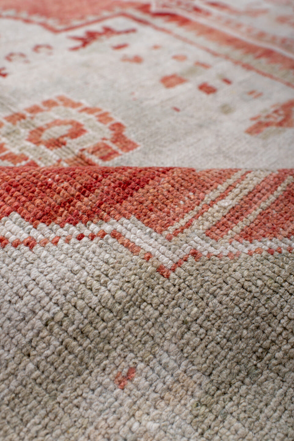 3' x 4' one-of-a-kind handmade antique Anatolian small size rug. Color palette: ivory, terra cotta, rust, cream, salmon