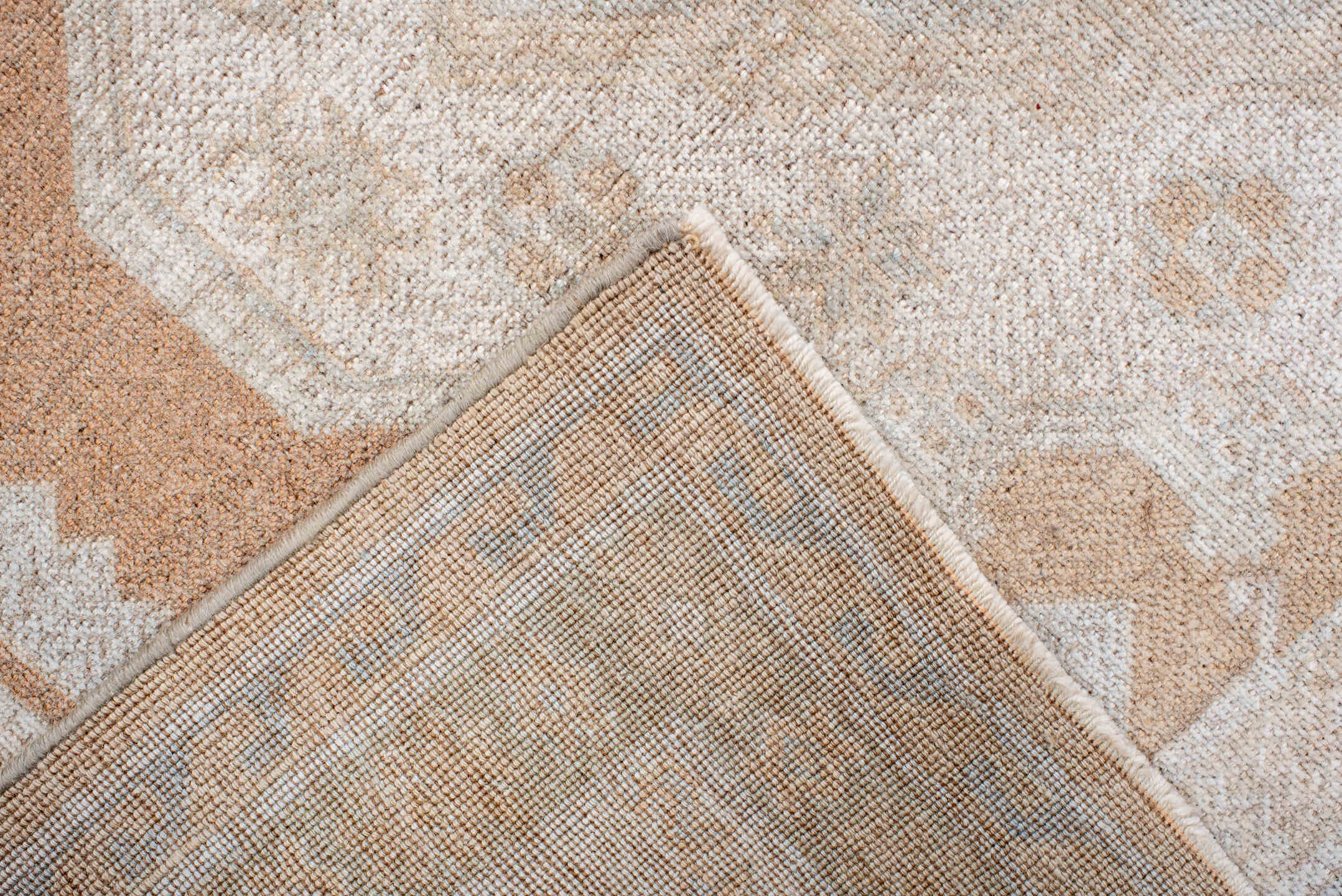 4' x 7' one-of-a-kind handmade antique Anatolian rug. Color palette: ivory, camel, pale blue, cream, taupe, beige