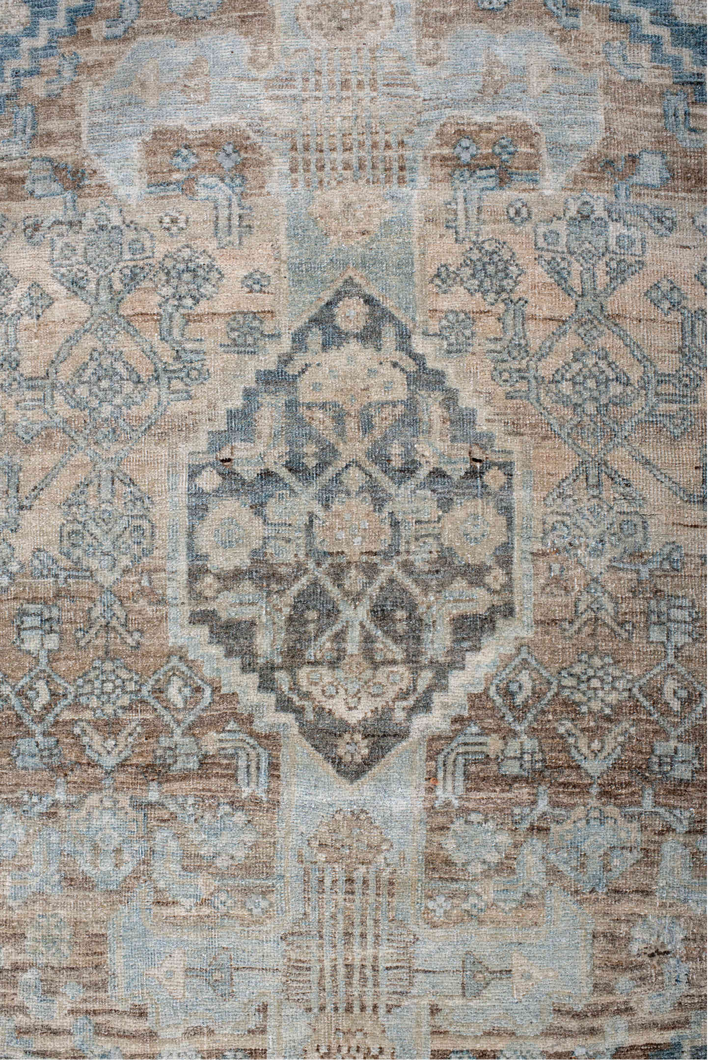 4' x 7' one-of-a-kind handmade antique Bidjar rug. Color palette: pale blue, ivory, taupe, charcoal, slate, brown