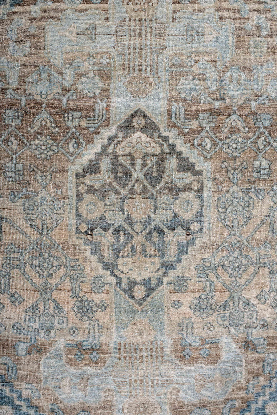 4' x 7' one-of-a-kind handmade antique Bidjar rug. Color palette: pale blue, ivory, taupe, charcoal, slate, brown