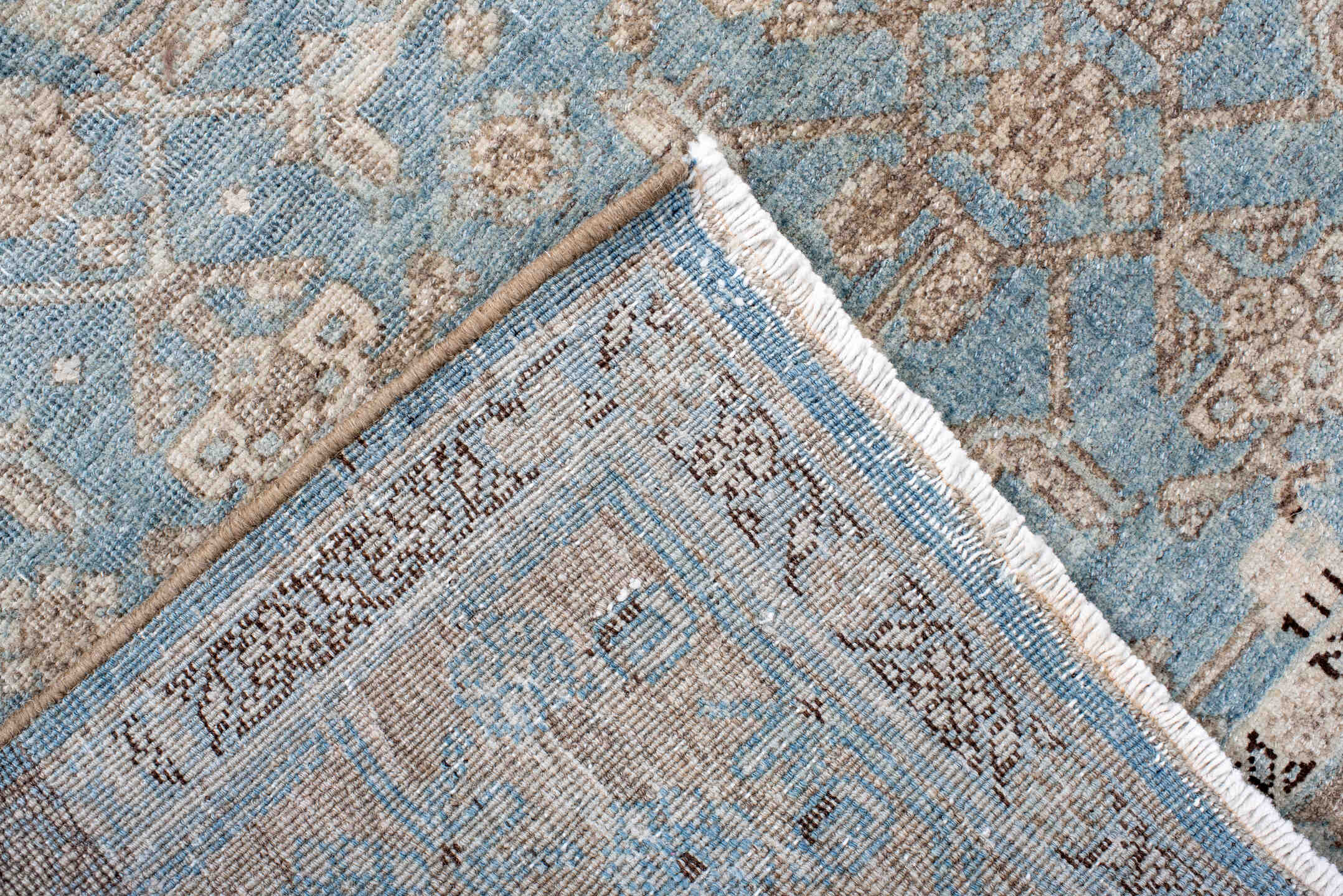 4' x 7' one-of-a-kind handmade antique Bidjar rug. Color palette: pale blue, ivory, taupe, charcoal, slate, brown