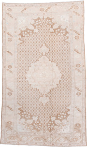 4' x 7' one-of-a-kind handmade antique Malayer rug. Color palette: ivory, sand, camel, taupe, pale blue, beige, gray