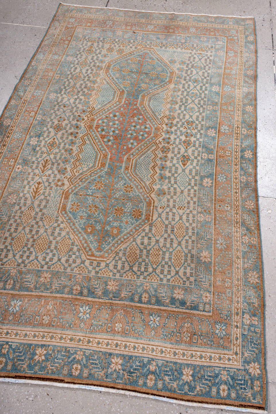 3' x 6' one-of-a-kind handmade vintage Afshar small size rug. Color palette: brown, dark gray, gainsboro, gray, light blue