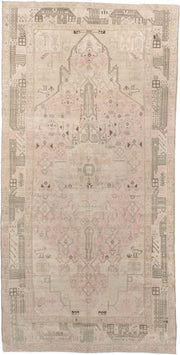 5' x 11' one-of-a-kind handmade vintage Malayer rug. Color palette: ivory, blush, taupe, camel, brown, pale blue, pink