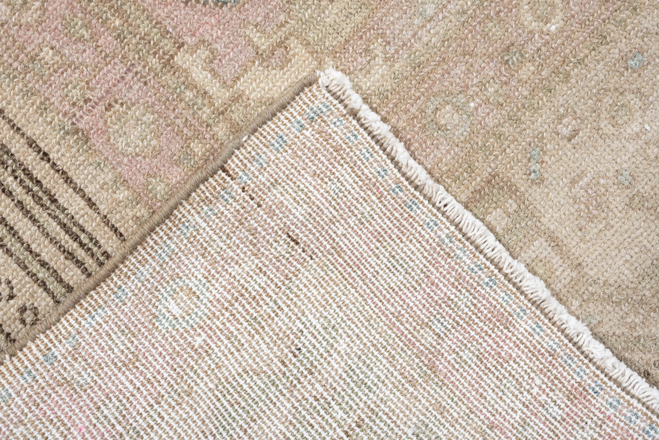 5' x 11' one-of-a-kind handmade vintage Malayer rug. Color palette: ivory, blush, taupe, camel, brown, pale blue, pink