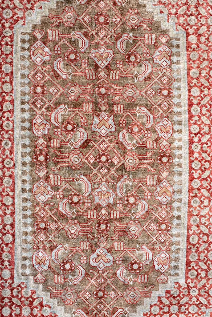 4' x 7' one-of-a-kind handmade vintage Sivas rug. Color palette: ivory, pale blue, rust, taupe, camel, light blue