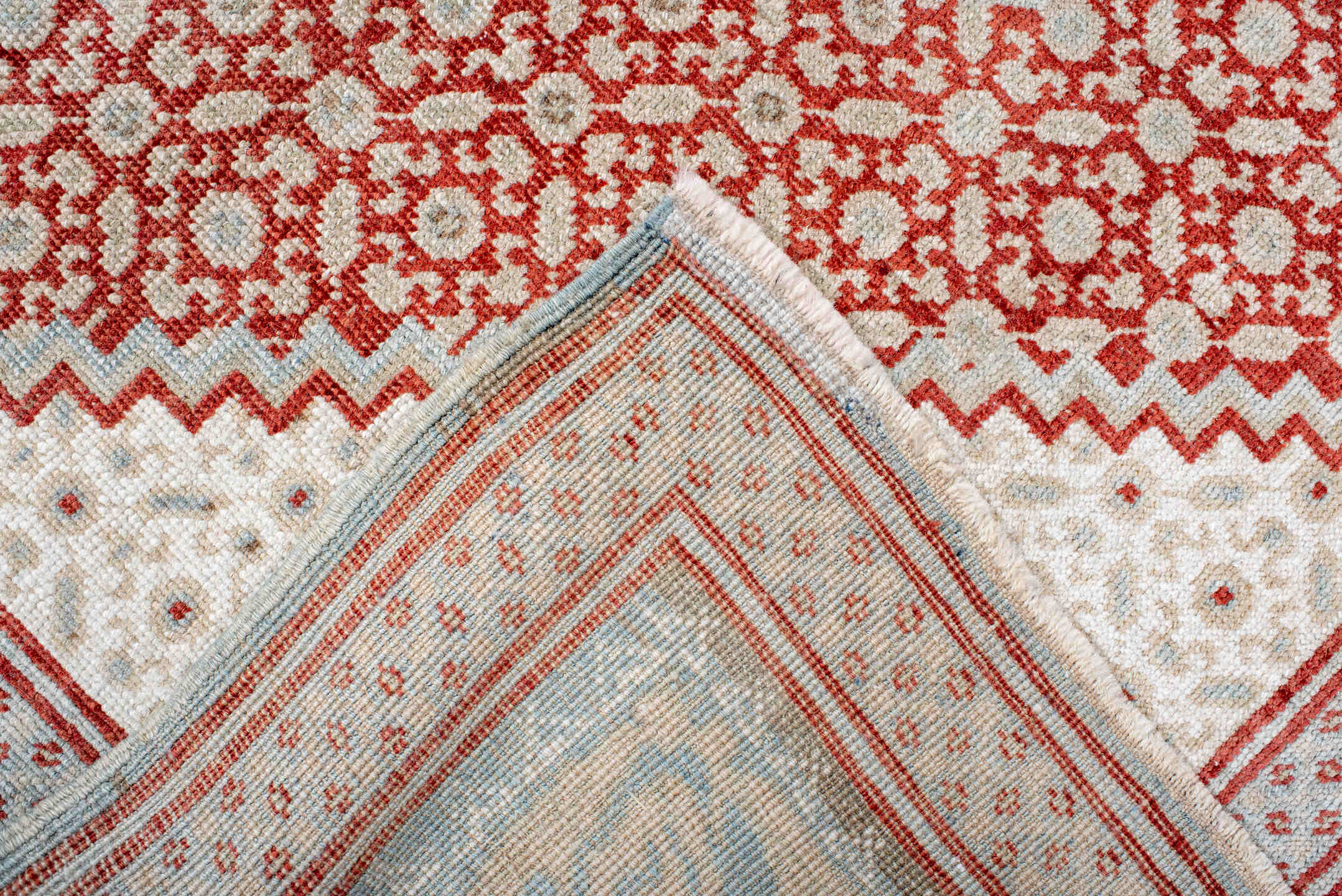 4' x 7' one-of-a-kind handmade vintage Sivas rug. Color palette: ivory, pale blue, rust, taupe, camel, light blue