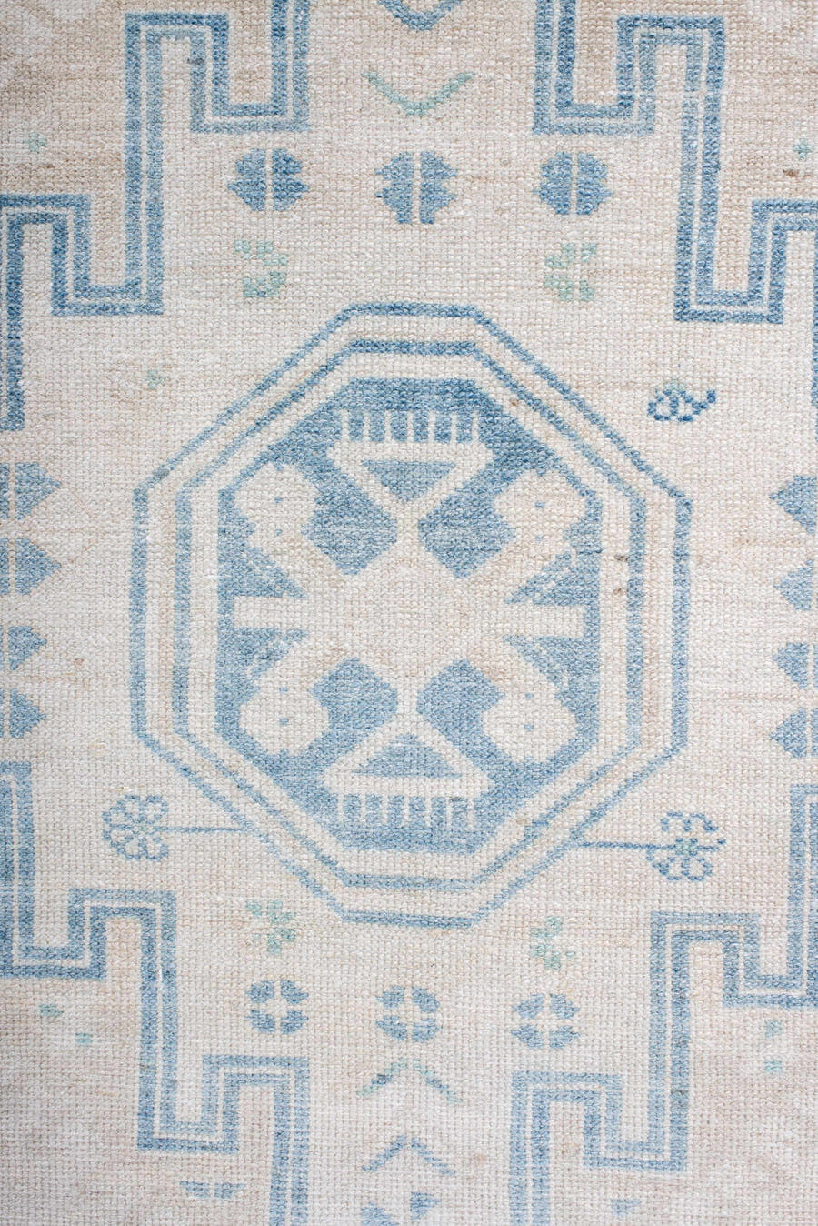 3' x 9' one-of-a-kind handmade antique Hamadan runner rug. Color palette: ivory, sky blue, pale blue, cream, taupe