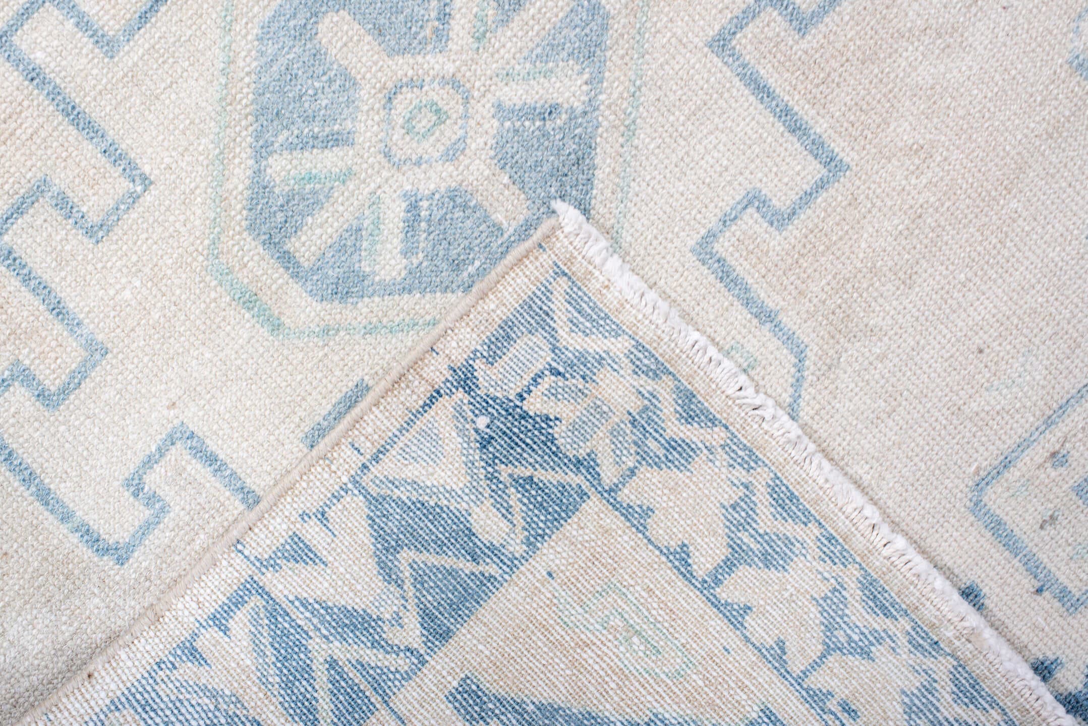 3' x 9' one-of-a-kind handmade antique Hamadan runner rug. Color palette: ivory, sky blue, pale blue, cream, taupe