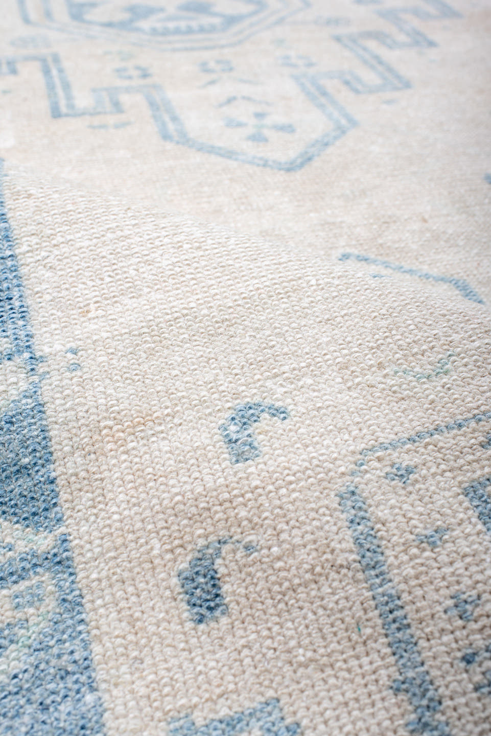 3' x 9' one-of-a-kind handmade antique Hamadan runner rug. Color palette: ivory, sky blue, pale blue, cream, taupe