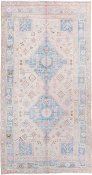 5' x 9' one-of-a-kind handmade antique Hamadan medium size rug. Color palette: ivory, powder_blue, blush, camel, taupe