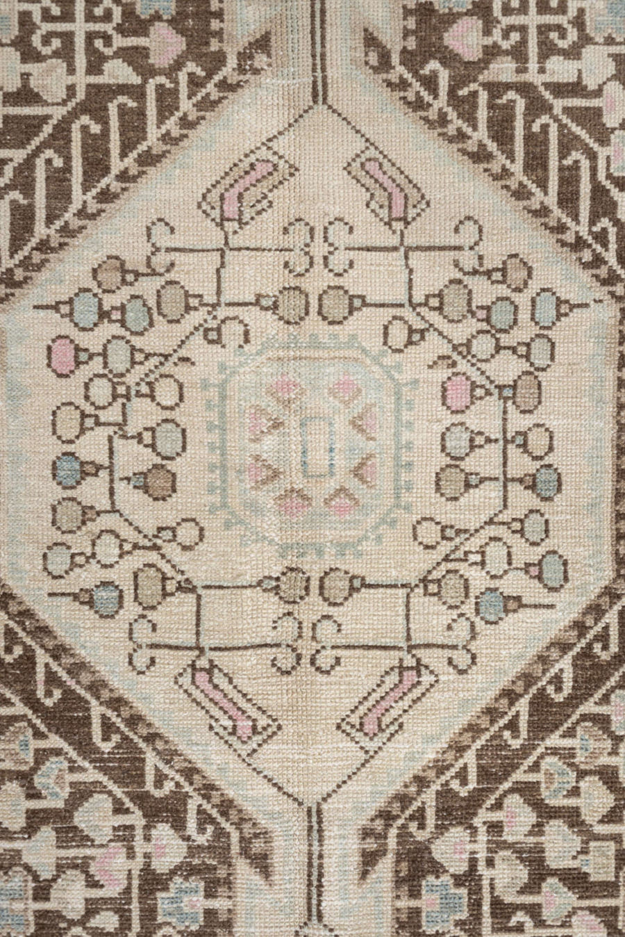 4' x 8' one-of-a-kind handmade vintage Hamadan rug. Color palette: ivory, chocolate_brown, pale_blue, blush, taupe