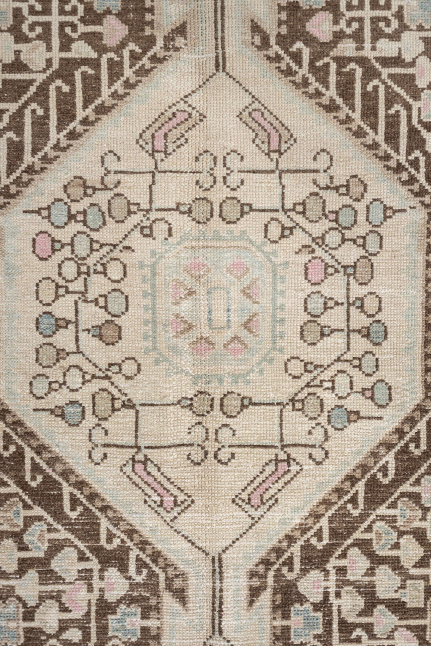 4' x 8' one-of-a-kind handmade vintage Hamadan rug. Color palette: ivory, chocolate_brown, pale_blue, blush, taupe