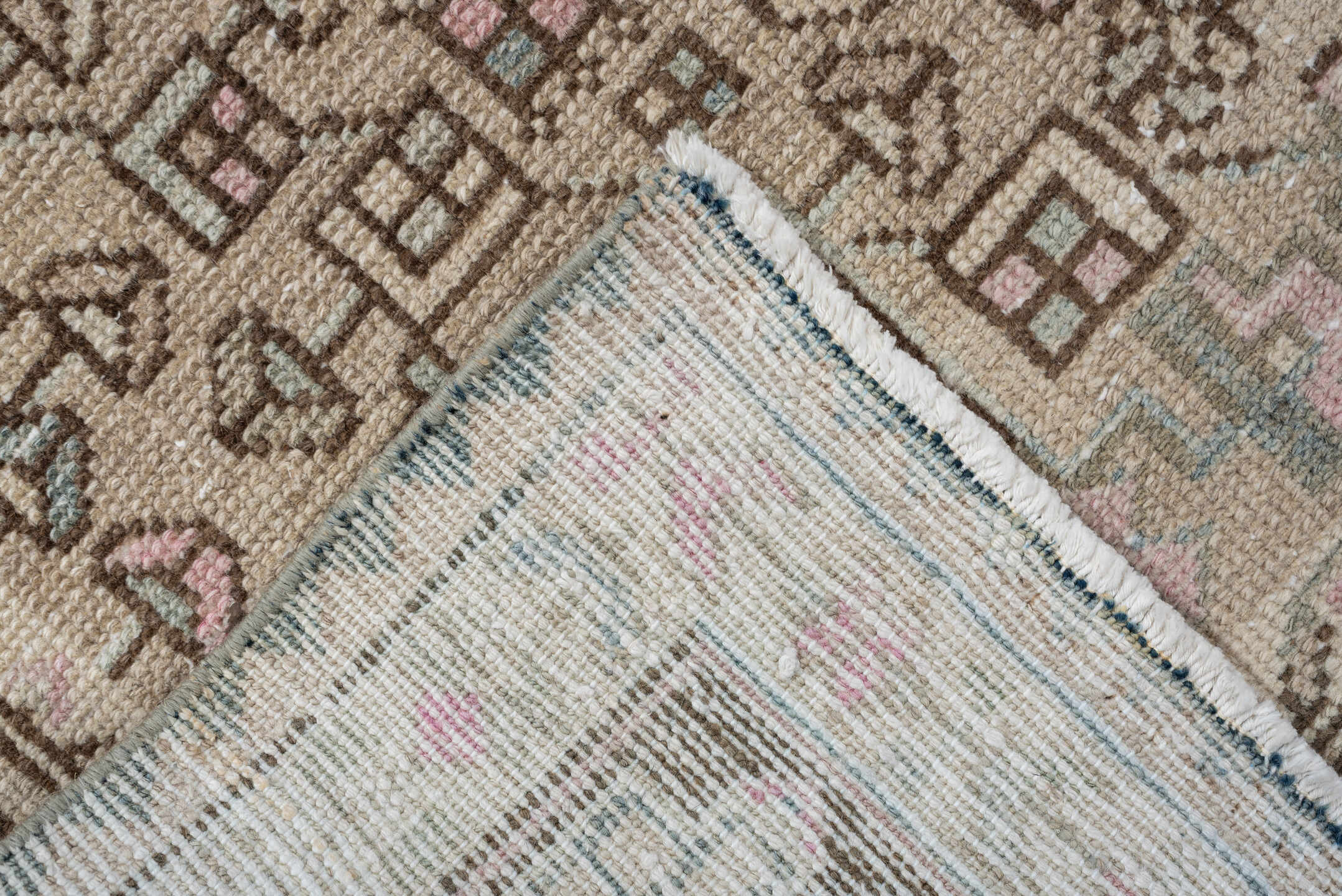 4' x 8' one-of-a-kind handmade vintage Hamadan rug. Color palette: ivory, chocolate_brown, pale_blue, blush, taupe
