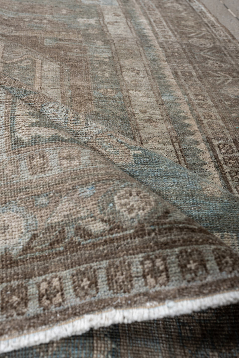 4' x 7' one-of-a-kind handmade antique Bidjar rug. Color palette: blue, taupe, brown, ivory, camel, slate, beige, gray