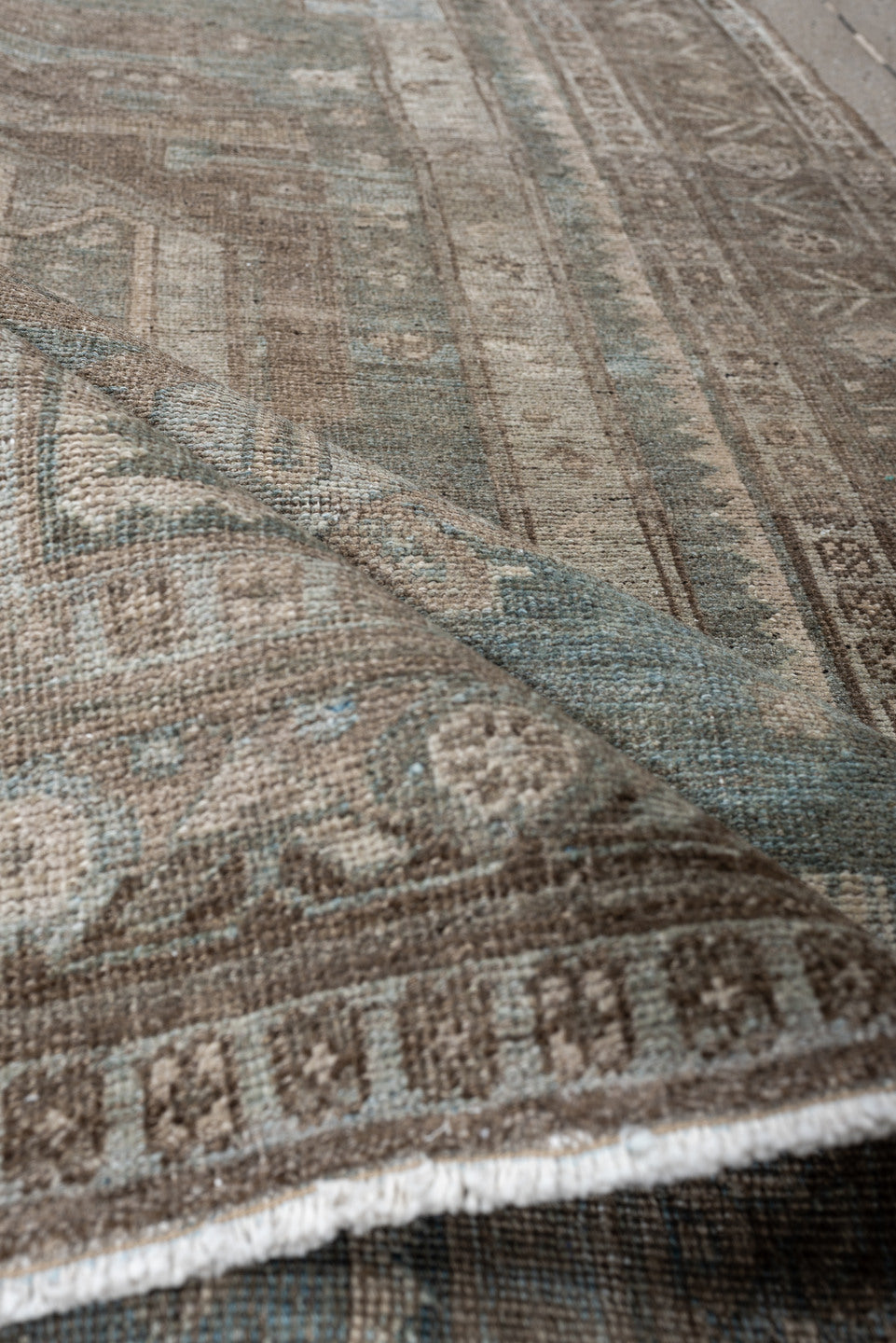 4' x 7' one-of-a-kind handmade antique Bidjar rug. Color palette: blue, taupe, brown, ivory, camel, slate, beige, gray
